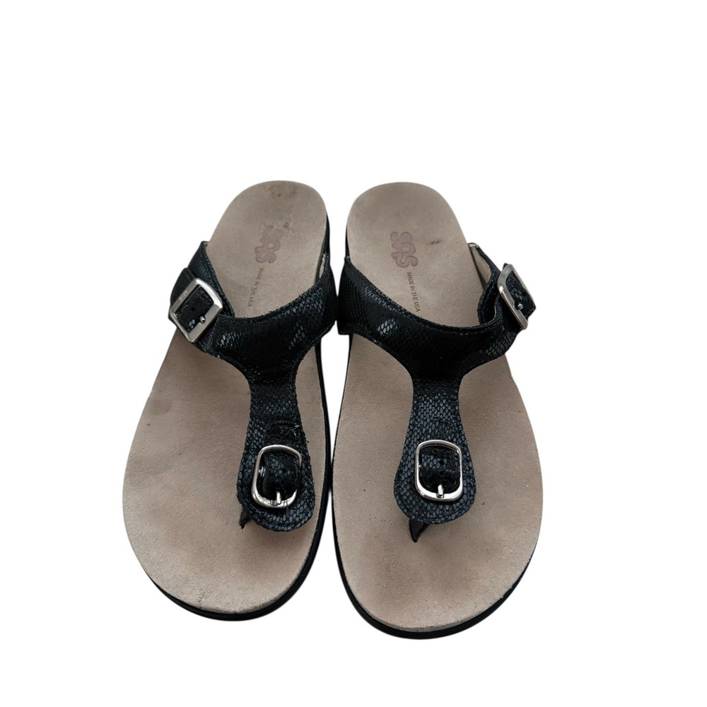 SAS Sandals Womens 7 M SANIBEL Thong Black Toe-Post Buckle Strap Comfort Low Top - Picture 3 of 6